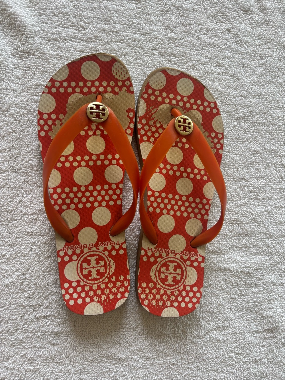 Tory Burch Orange Polka Dot Flip Flop Sandals